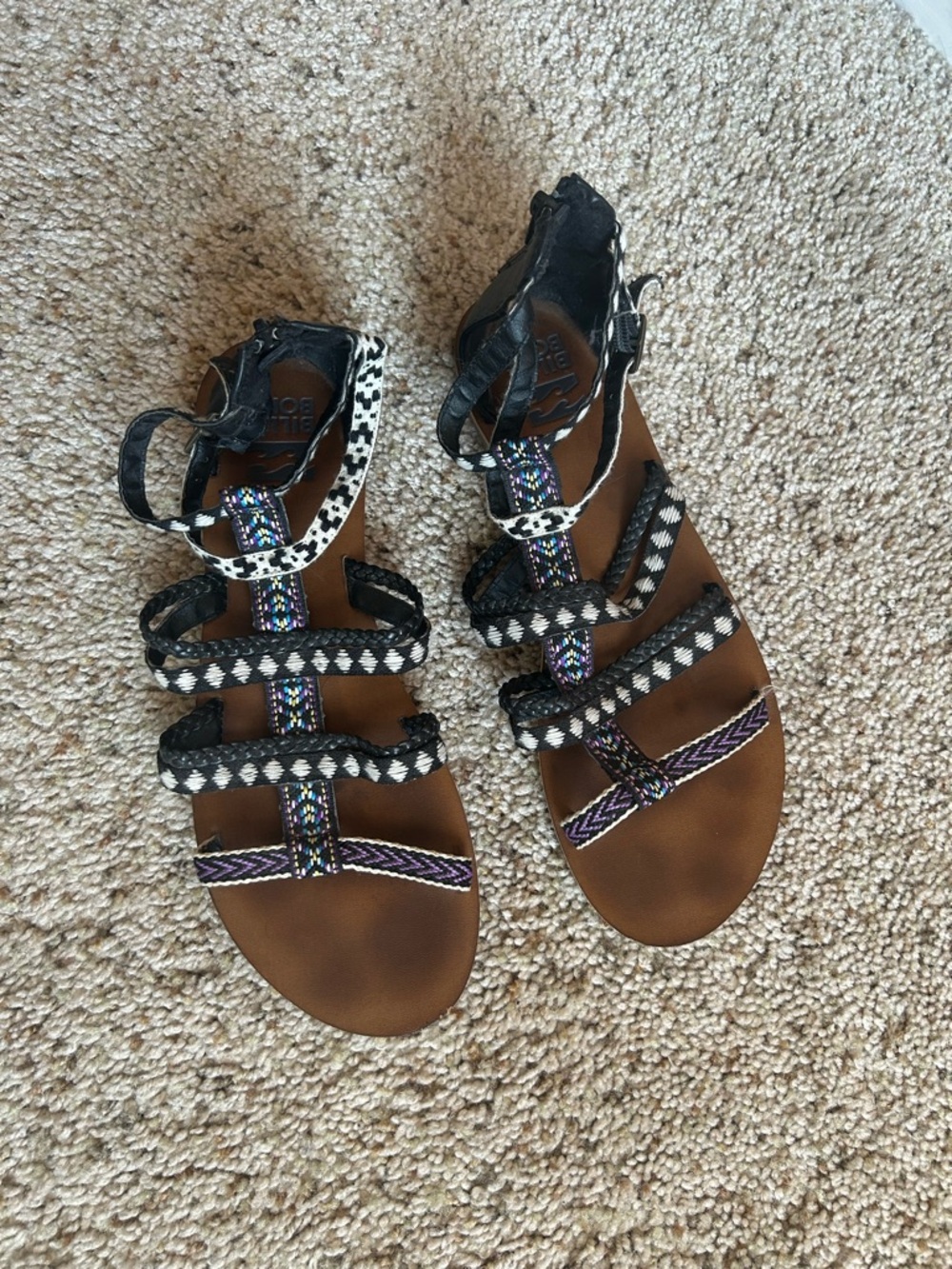 Billabong Black Braided Patterned Gladiator Sandals